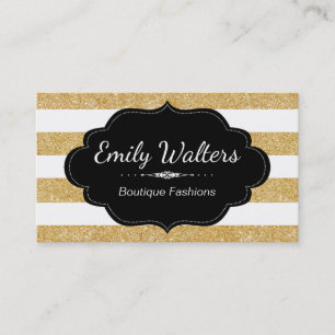 Gold Glitter Stripes Business Card