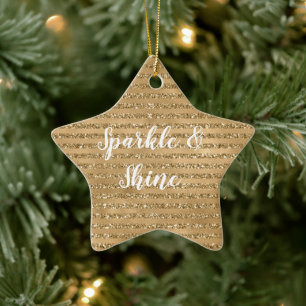Gold Glitter Stripes      Ceramic Tree Decoration