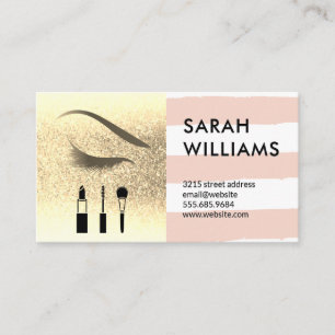 Gold Glitter Stripes Eye Lash Beauty Business Card