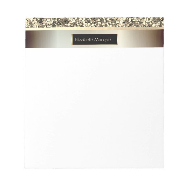 Gold Glitter Stripes, Frame - Personalised Notepad (Front)