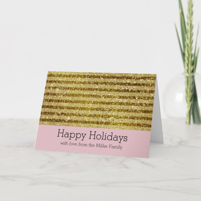 Gold Glitter Stripes Holiday Card (Front)