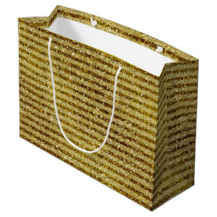 Gold Glitter Stripes Large Gift Bag