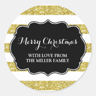 Gold Glitter Stripes Merry Christmas Custom Classic Round Sticker