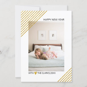 Gold glitter stripes New Year 2022 trendy photo Holiday Card