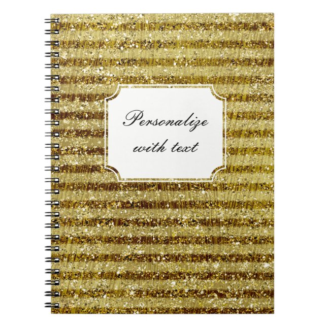 Gold Glitter Stripes Spiral Notebook (Front)