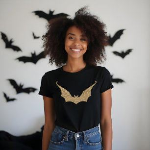 Gold Glitter Stylised Bat Halloween Tri-Blend Shirt