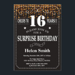 Gold Glitter Surprise 16th Birthday Invitation<br><div class="desc">Gold Glitter Surprise 16th Birthday Invitation. White Typography. Black and White Chalkboard Background. Kids Birthday. Male Men or Women Birthday. Kids Boy or Girl Lady Teen Teenage Bday Invite. 13th 15th 16th 18th 20th 21st 30th 40th 50th 60th 70th 80th 90th 100th. Any Age. For further customisation, please click the...</div>