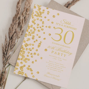 Gold Glitter Surprise 30th Birthday Blush Pink  Invitation