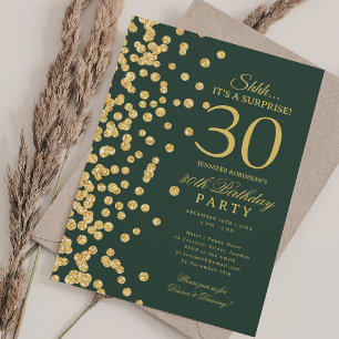  Gold Glitter Surprise 30th Birthday Green  Invitation