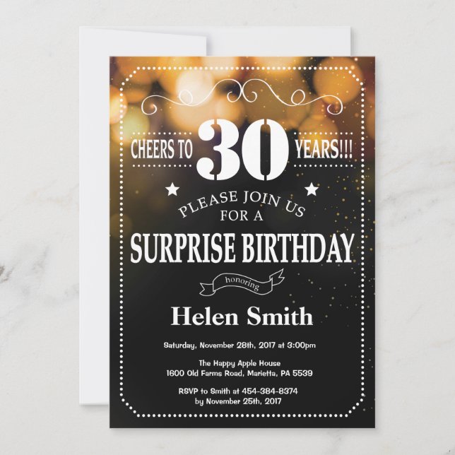 Gold Glitter Surprise 30th Birthday Invitation (Front)