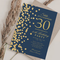 Gold Glitter Surprise 30th Birthday Navy Blue
