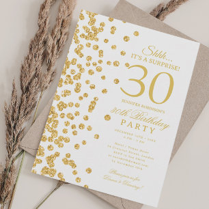  Gold Glitter Surprise 30th Birthday Party Invitation