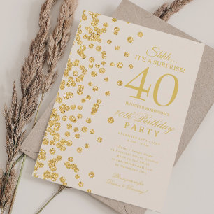 Gold Glitter Surprise 40th Birthday Champagne Invitation