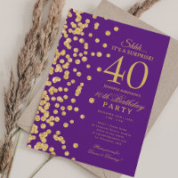 Gold Glitter Surprise 40th Birthday Purple