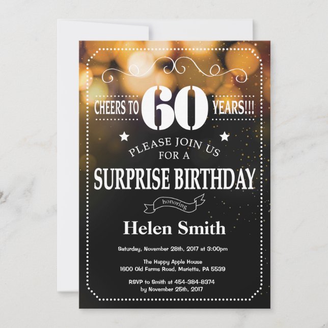 Gold Glitter Surprise 60th Birthday Invitation (Front)