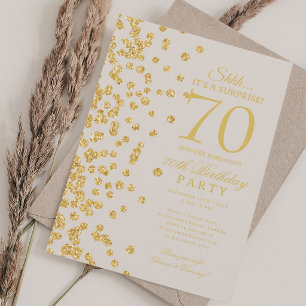 Gold Glitter Surprise 70th Birthday Champagne Invitation
