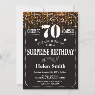 Gold Glitter Surprise 70th Birthday Invitation