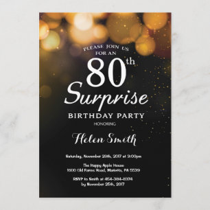 Gold Glitter Surprise 80th Birthday Invitation
