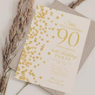  Gold Glitter Surprise 90th Birthday Champagne Invitation
