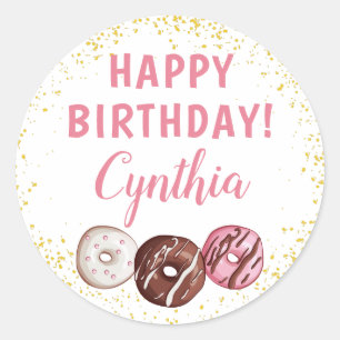 Gold Glitter Sweet Doughnuts Birthday Party  Classic Round Sticker