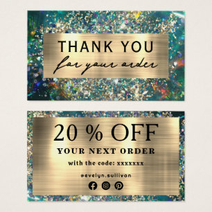 Gold glitter teal opal discount card