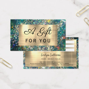 Gold glitter teal opal gift card