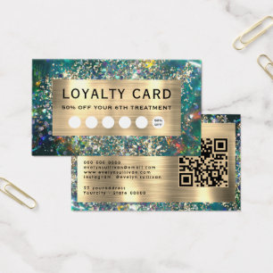 Gold glitter teal opal loyalty card