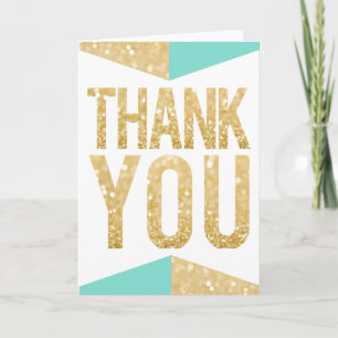 Gold Glitter & Teal Wedding Thank You Card