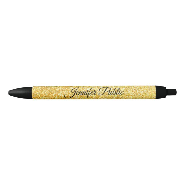 Gold Glitter Template Calligraphy Script Name Black Ink Pen (Front)