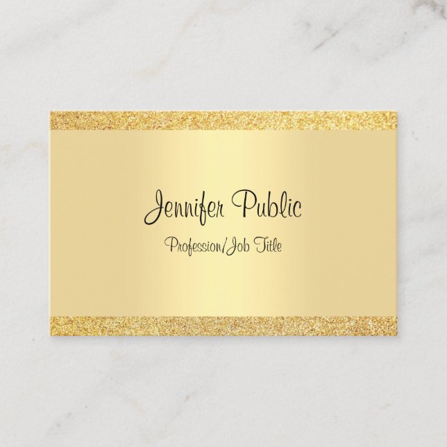 Gold Glitter Template Elegant Handwritten Script Business Card (Front)