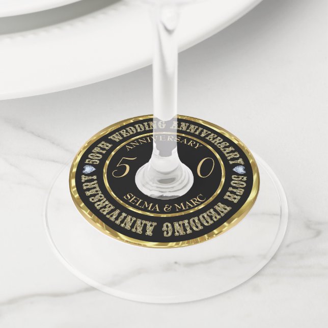 Gold Glitter Text Wine Glass Tag (Close Up)