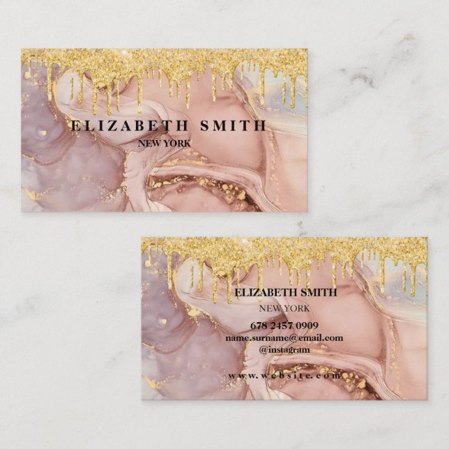 Gold Glitter Texture Marble Business Card  (Front/Back)