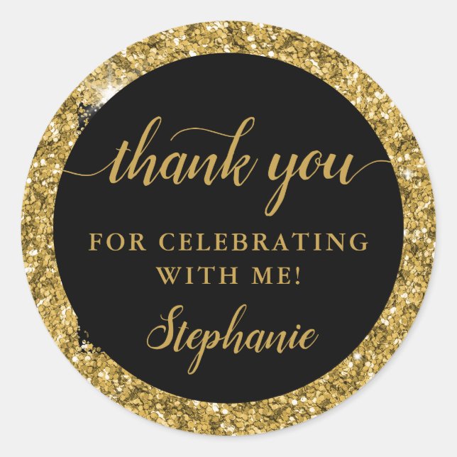 Gold Glitter Thank You Birthday Party Favour Classic Round Sticker (Front)