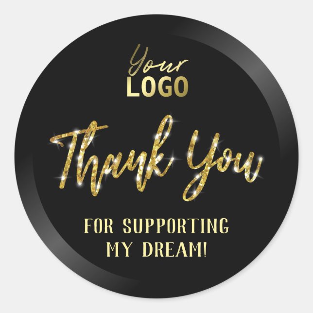 Gold Glitter Thank You Business Package Envelope Classic Round Sticker (Front)