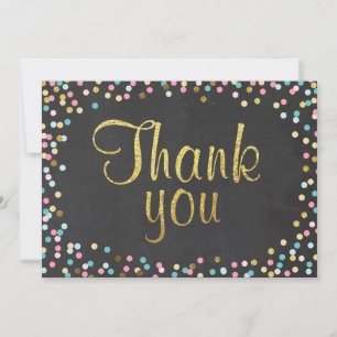 Gold Glitter Thank you card Confetti pink Blue