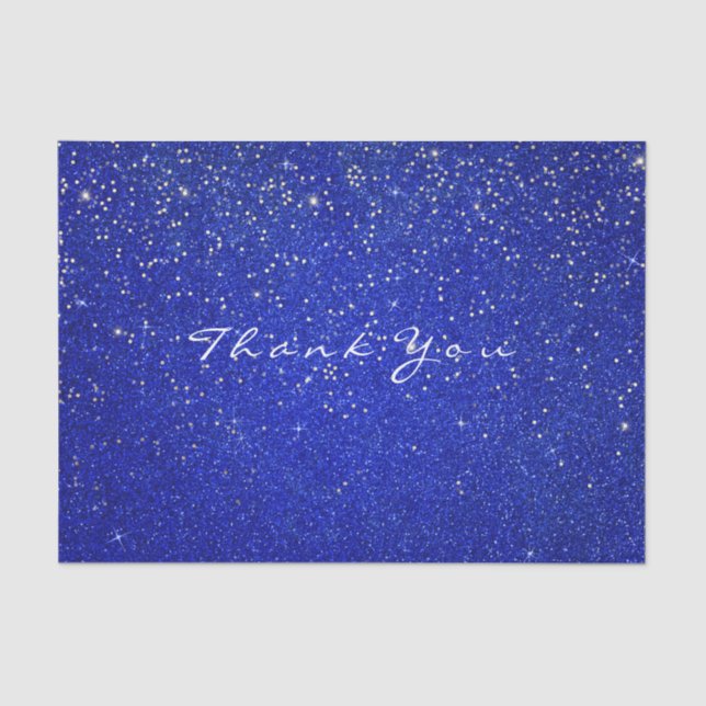 Gold Glitter Thank You Cobalt Blue Spark Tissue Paper (Front)