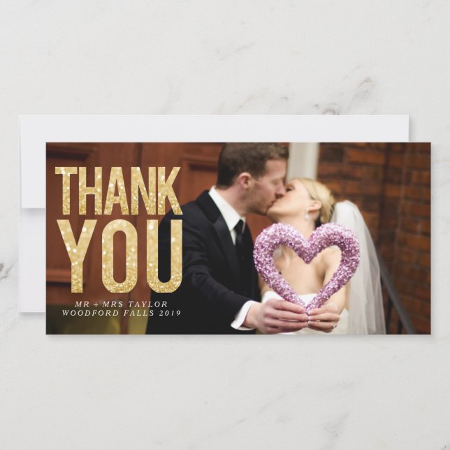 Gold Glitter Thank You Overlay Photo Cards (Front)
