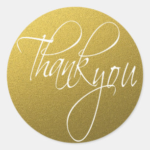 Gold Glitter Thank You Script Classic Round Sticker