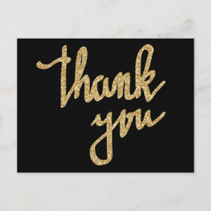 Gold Glitter Thank You Typography Script Postcard