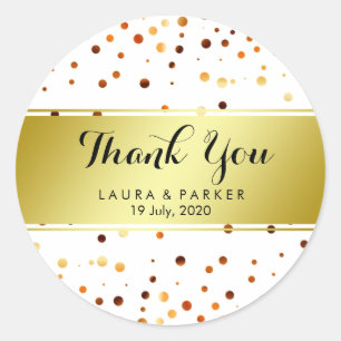 Gold Glitter Thank You Wedding Confetti Classic Round Sticker
