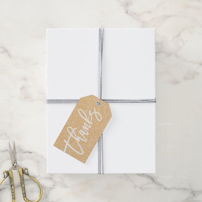 Gold Glitter Thanks gift tag shower favour (With Twine)