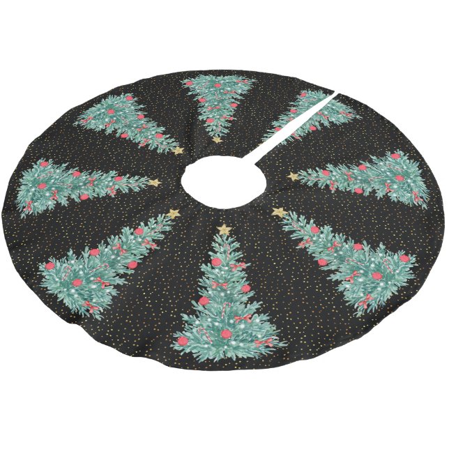 Gold Glitter Traditional Black Christmas Tree Brushed Polyester Tree Skirt (Angled)