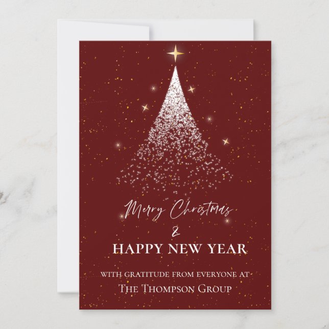 Gold Glitter Tree Christmas New Year Corporate Card (Front)