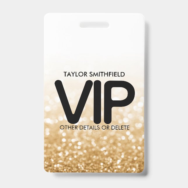 Gold Glitter trendy VIP lanyard badge custom ID Badge (Front)