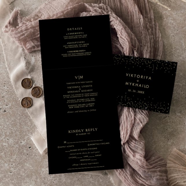 Gold Glitter Trifold Fold Wedding Invitation (Creator Uploaded)
