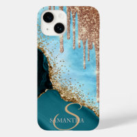 Gold Glitter Turquoise Marble Glitter Drips