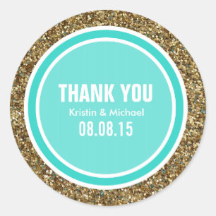 Gold Glitter & Turquoise Thank You Label