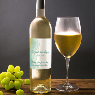 Gold Glitter Turquoise Watercolor  Wine Label