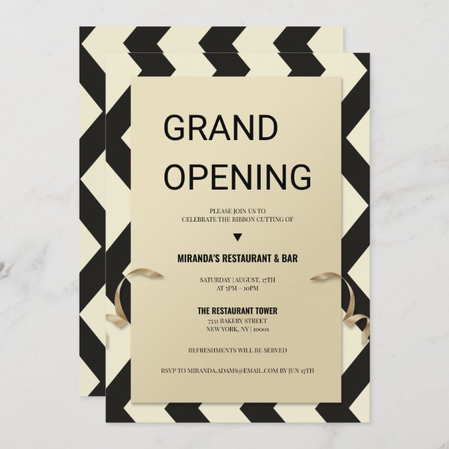 Gold glitter typography Restaurant grand opening Invitation (Front/Back)