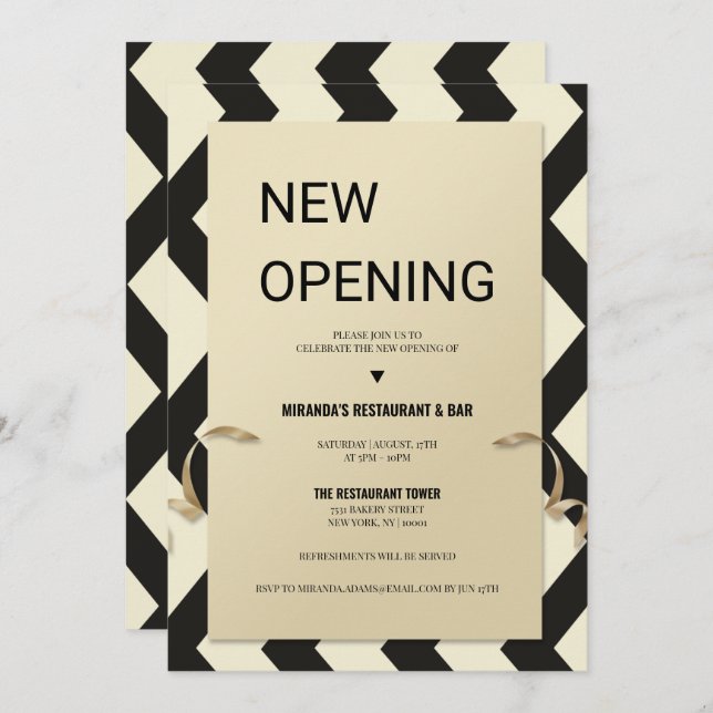 Gold glitter typography Restaurant NEW opening Invitation (Front/Back)
